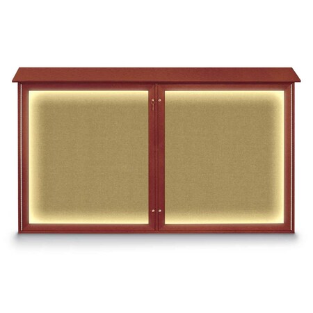 United Visual Products Double Door Enclosed Radius EZ Tack Board, 60"x36", Gold/Green UV7004EZ-GREEN-GOLD